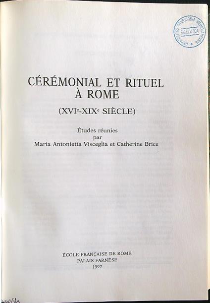 Ceremonial et rituel a Rome - copertina