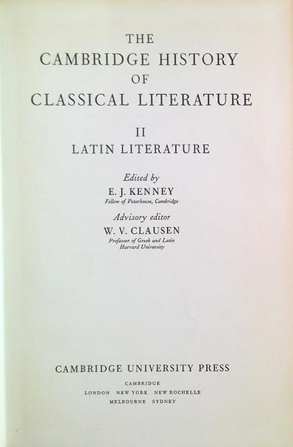 The Cambridge History of Classical Literature 2. Latin Literature - E. J. Kenney - copertina