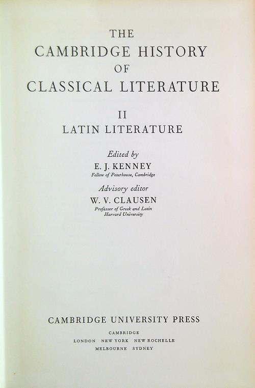 The Cambridge History of Classical Literature 2. Latin Literature - E. J. Kenney - copertina