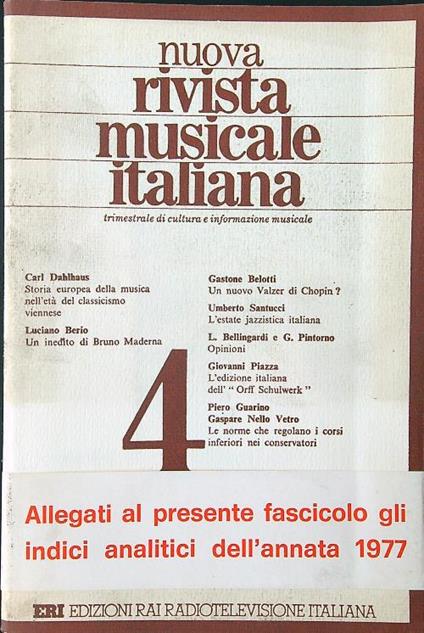 Nuova rivista musicale italiana n. 4/ottobre-dicembre 1978 con indici analitici - copertina