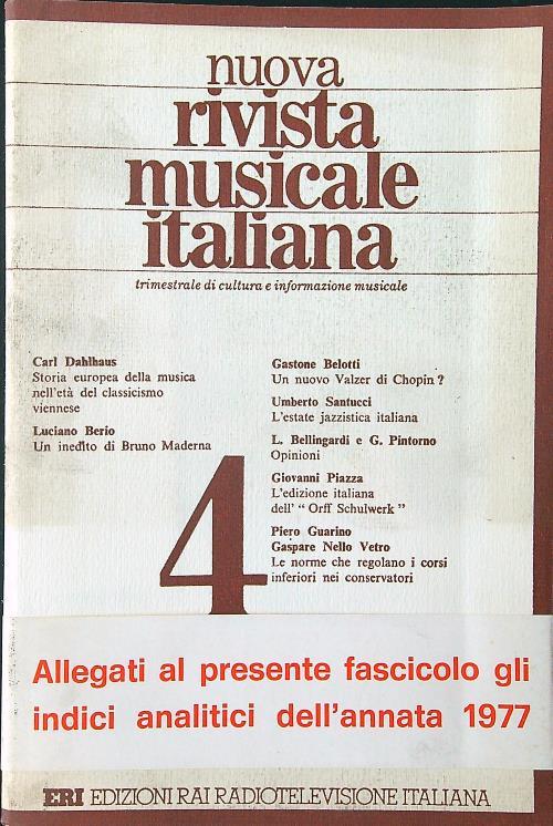 Nuova rivista musicale italiana n. 4/ottobre-dicembre 1978 con indici analitici - copertina
