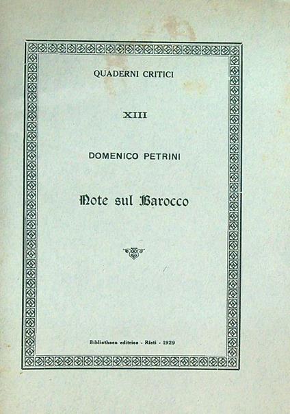 Note sul Barocco - Domenico Petrini - copertina