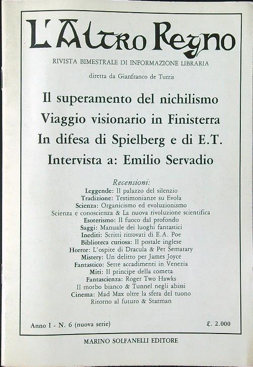 L' Altro Regno n. 6/1985 - Gianfranco de Turris - copertina