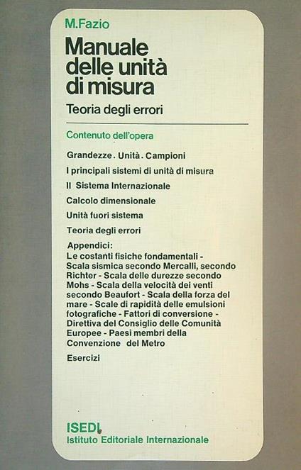 Manuale delle unità di misura. Teoria degli errori - M. Fazio - copertina