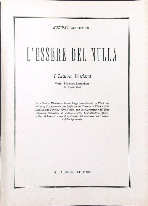 L' essere del nulla. I Lettura Vinciana 26 aprile 1960