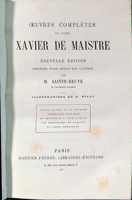 Oeuvres completes du comte Xavier de Maistre