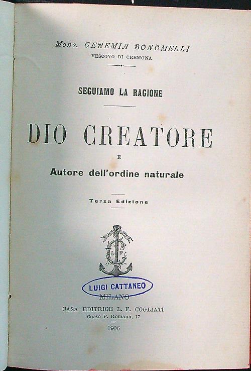 Dio creatore e autore dell'ordine naturale