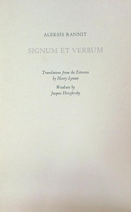 Signum et verbum - Aleksis Rannit - copertina