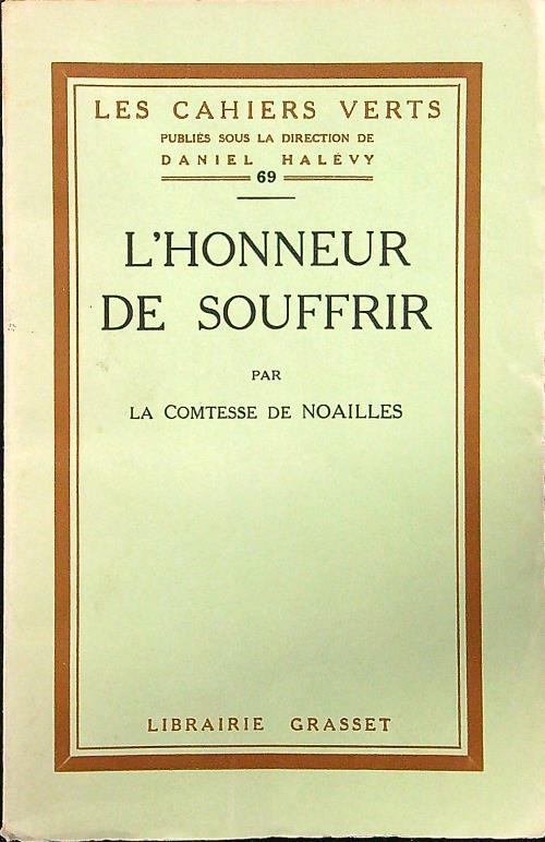 L' honneur de souffrir - de Noailles - copertina
