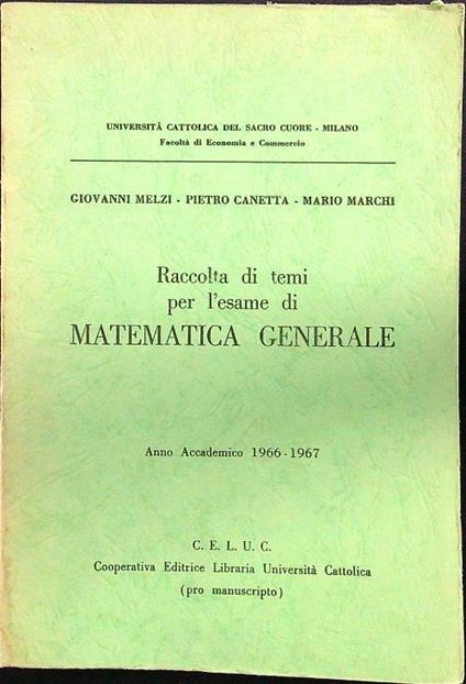 Raccolta di temi per l'esame di matematica generale - copertina