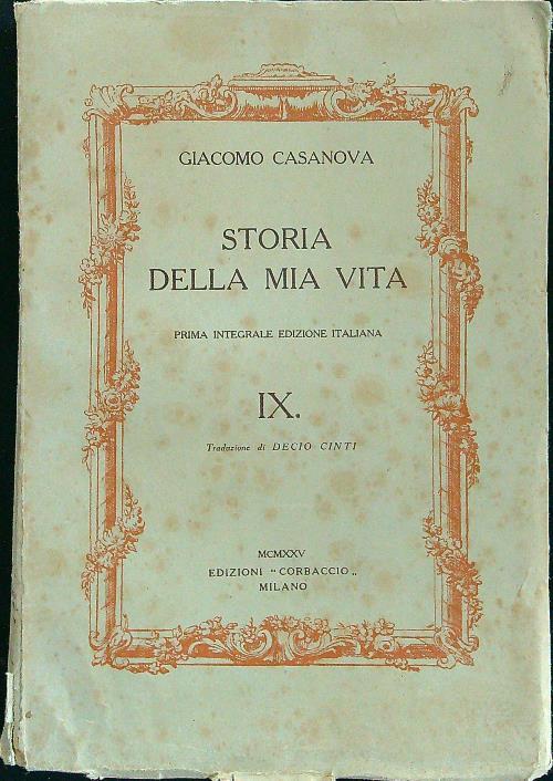 Storia della mia vita IX - Giacomo Casanova - copertina