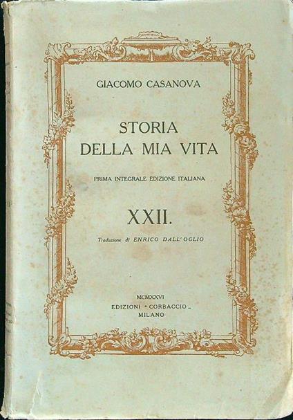 Storia della mia vita XXII - Giacomo Casanova - copertina