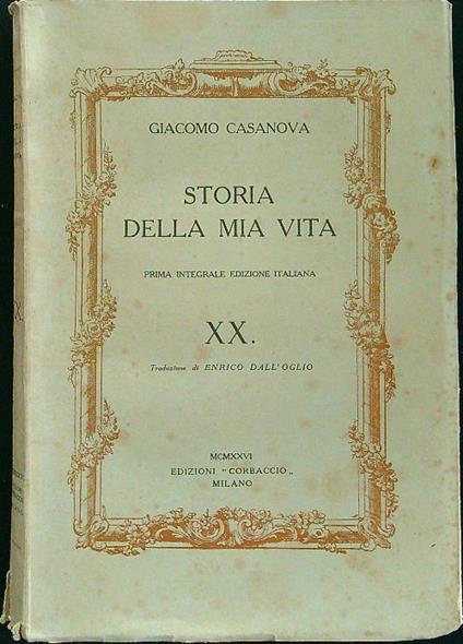 Storia della mia vita XX - Giacomo Casanova - copertina