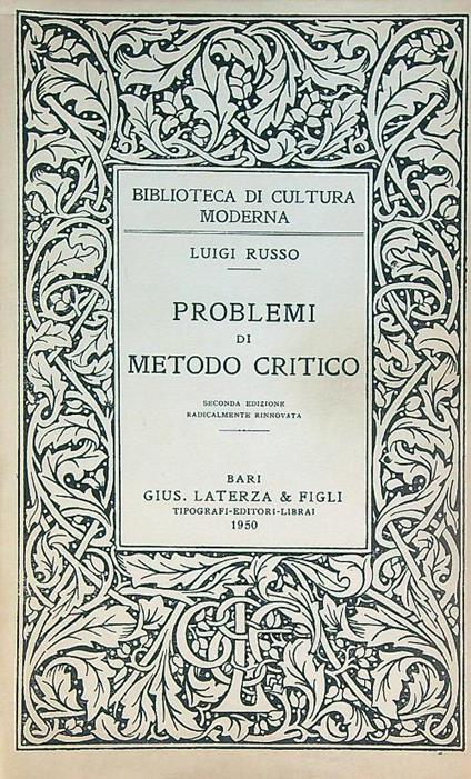 Problemi di metodo critico - Luigi Russo - copertina