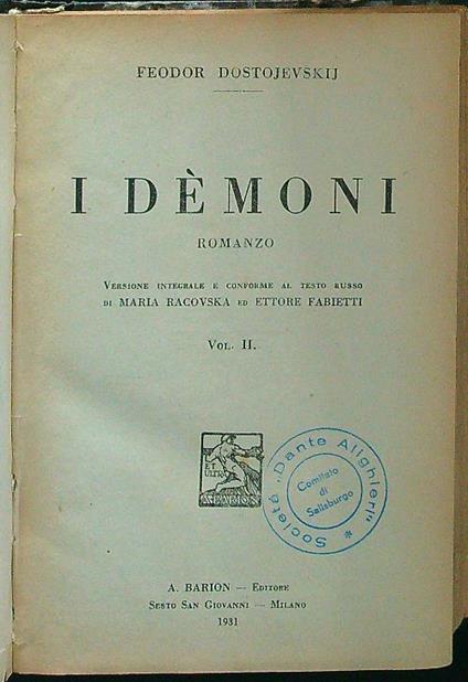 I demoni vol. II - Feodor Dostojevskij - copertina