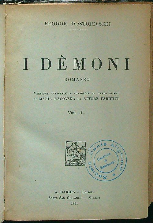 I demoni vol. II - Feodor Dostojevskij - copertina