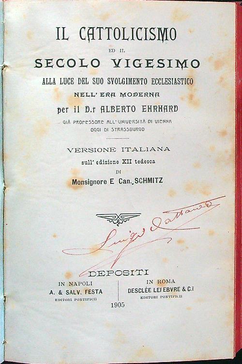 Il cattolicismo ed il secolo vigesimo - Alberto Ehrhard - copertina
