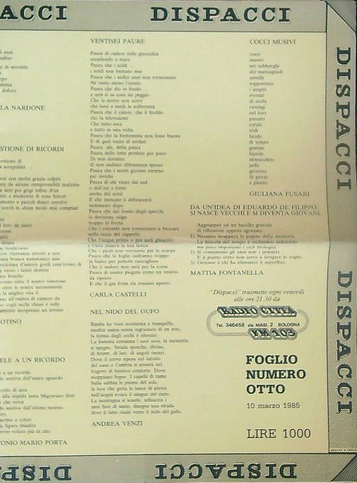 Dispacci. Foglio numero otto (1985) - copertina