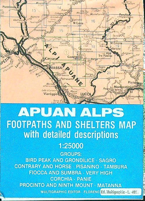 Apuan Alps Footpaths  and Shelters map 1:25000