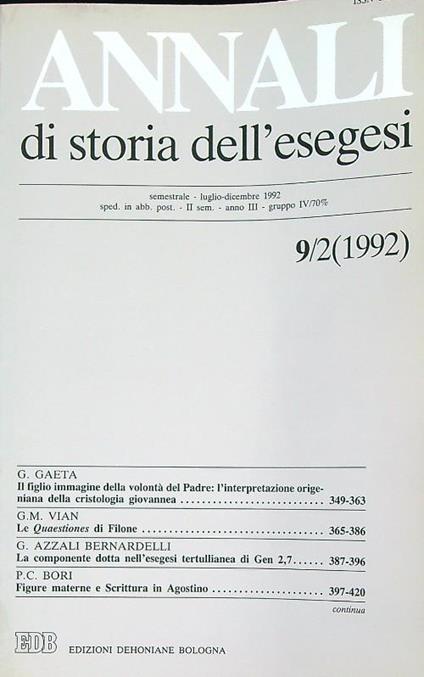 Annali di storia dell'esegesi 9/2(1992) - copertina