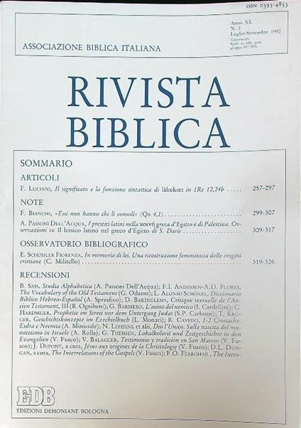 Rivista biblica 3/ luglio-sett 1992 - copertina
