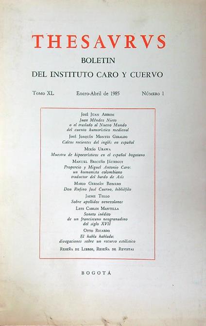 Thesaurus: Boletin del instituto Caro y Cuervo 1/Tomo XL/1985 - copertina