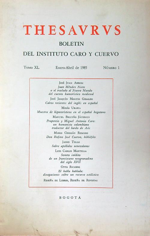 Thesaurus: Boletin del instituto Caro y Cuervo 1/Tomo XL/1985 - copertina
