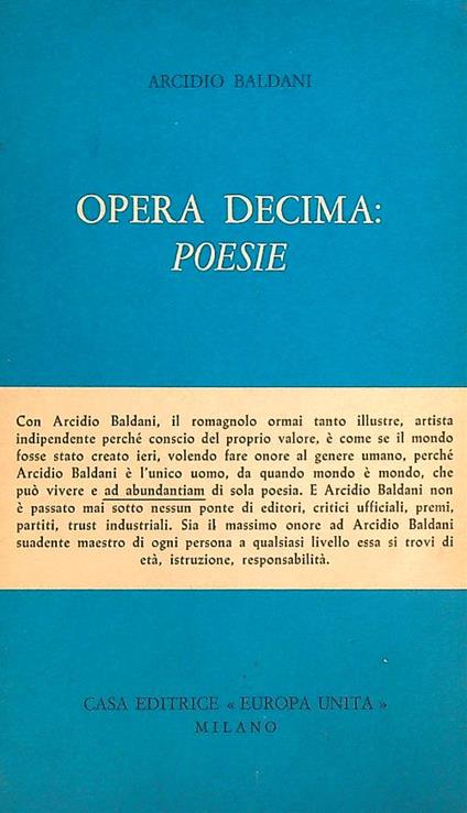 Opera decima: Poesie - Arcidio Baldani - copertina