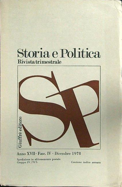 Storia e politica anno XVII fasc IV dicembre 1978 - copertina
