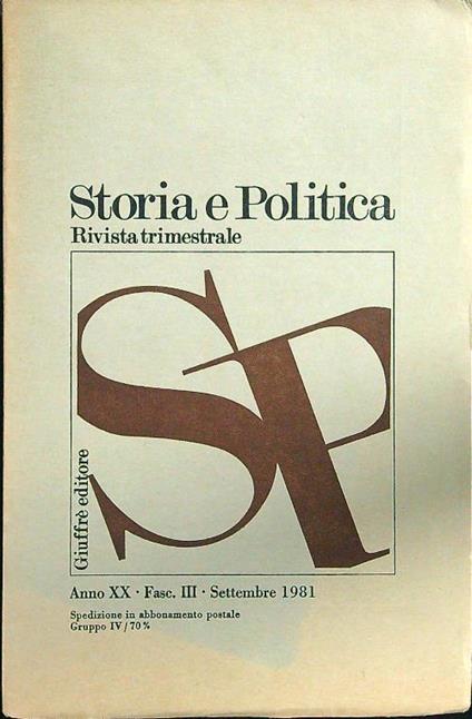 Storia e politica anno XX fasc III settembre 1981 - copertina