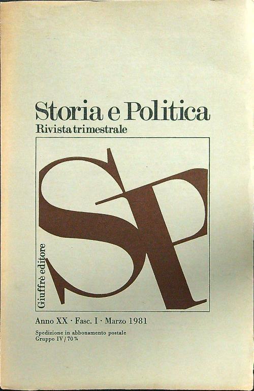 Storia e politica anno XX fasc I marzo 1981 - copertina