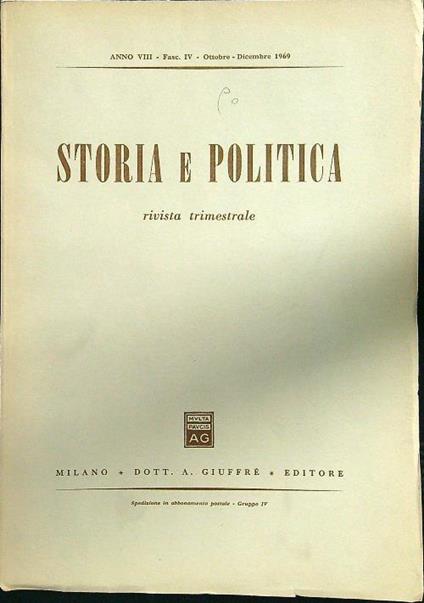 Storia e politica fasc IV ottobre-dicembre 1969 - copertina
