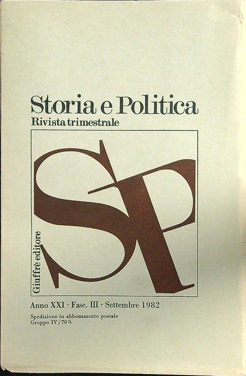 Storia e politica anno XXI fasc III settembre 1982 - copertina