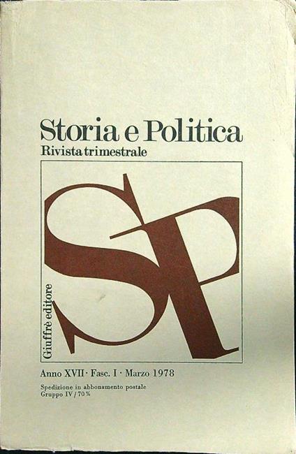 Storia e politica anno XVII fasc I marzo 1978 - copertina