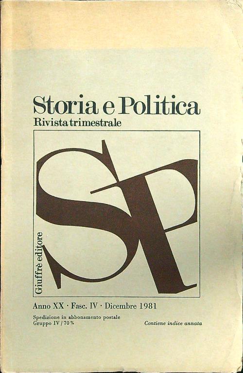 Storia e politica anno XX fasc. IV dicembre 1981 - copertina
