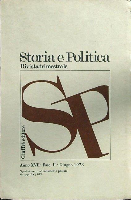 Storia e politica anno XVII fasc II giugno 1978 - copertina