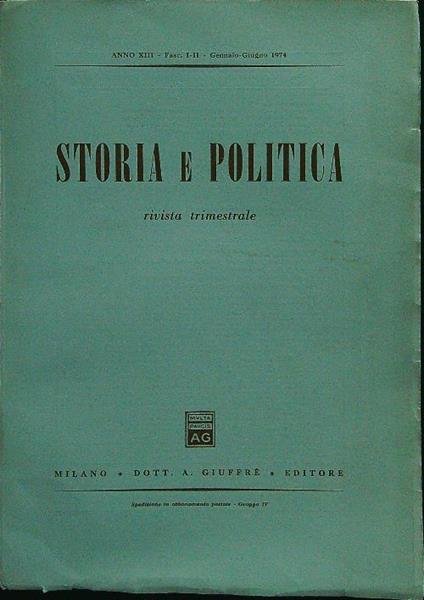 Storia e politica fasc I-II gennaio-giugno 1974 - copertina