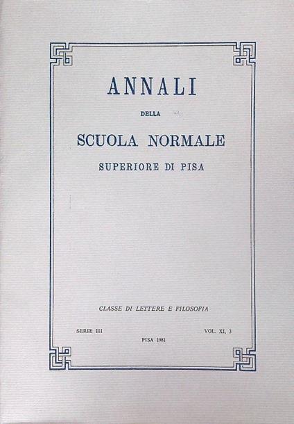 Annali della Scuola Normale Superiore di Pisa Serie III Vol XI, 3 - copertina