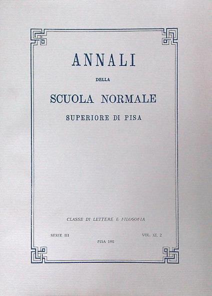 Annali della Scuola Normale Superiore di Pisa Serie III Vol XI, 2 - copertina