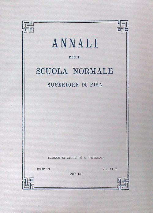 Annali della Scuola Normale Superiore di Pisa Serie III Vol XI, 2 - copertina