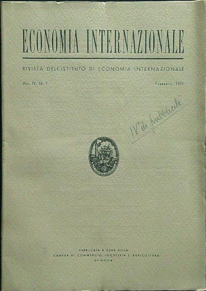 Economia internazionale vol. IV n.1 febbraio 1951 - copertina