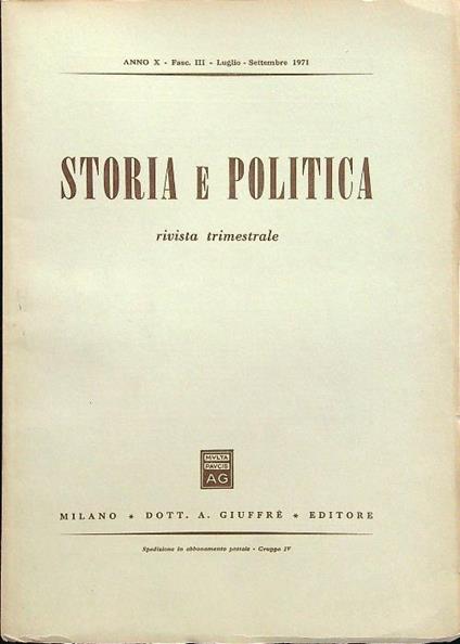 Storia e politica fasc III luglio-settembre 1971 - copertina