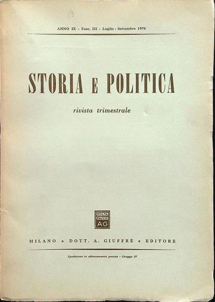 Storia e politica fasc III luglio-settembre 1970 - copertina