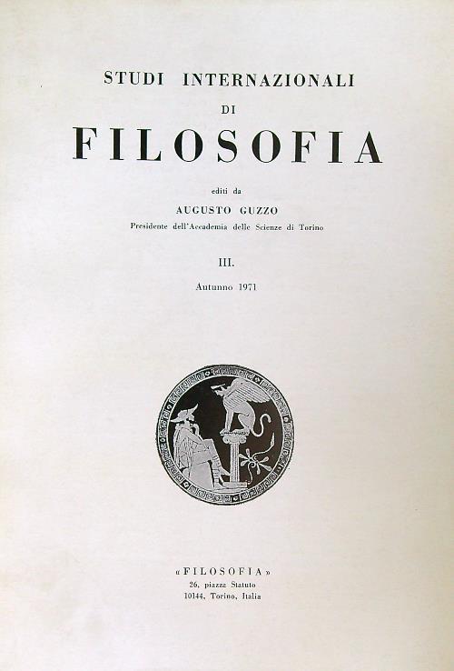 Studi internazionali di filosofia III/Autunno 1971