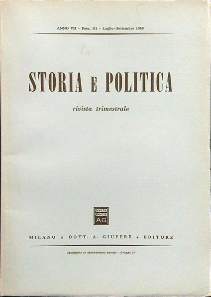 Storia e politica fasc III luglio-settembre 1968 - copertina