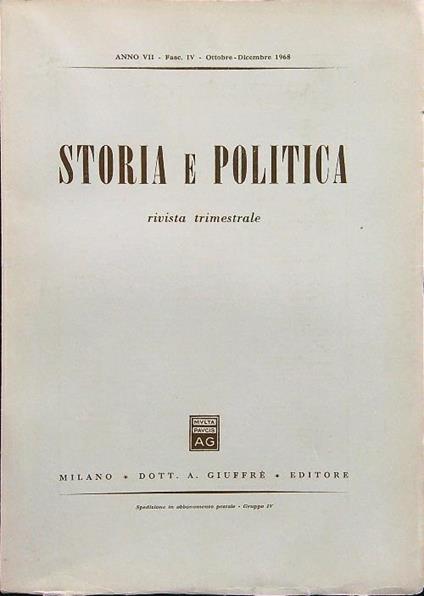 Storia e politica fasc IV ottobre-dicembre 1968 - copertina