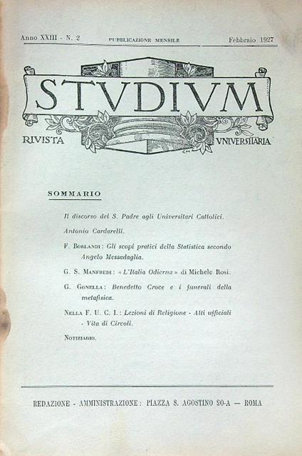 Studium 2/ febb 1927 - copertina