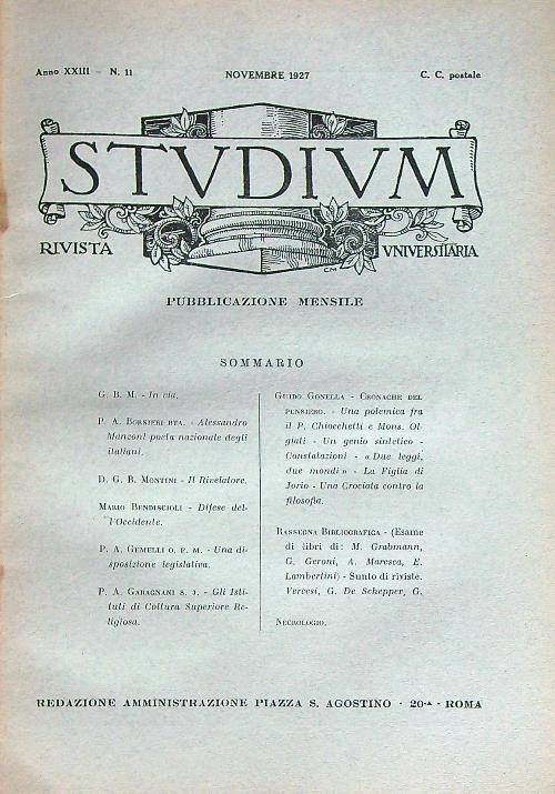 Studium 11/ Novembre 1927 - copertina