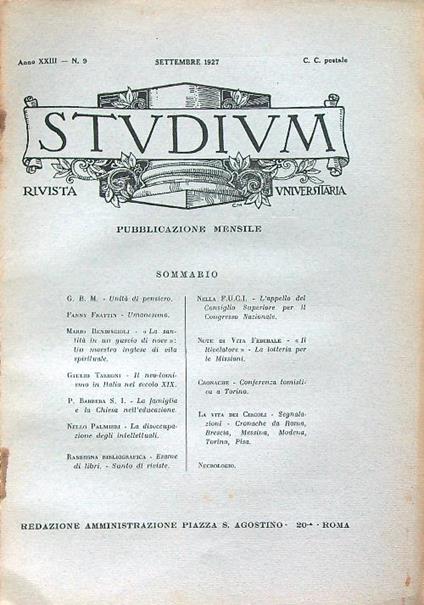 Studium 9/sett  1927 - copertina