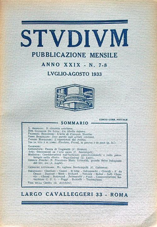 Studium Anno XXIX - N. 7-8 Luglio-Agosto 1933
